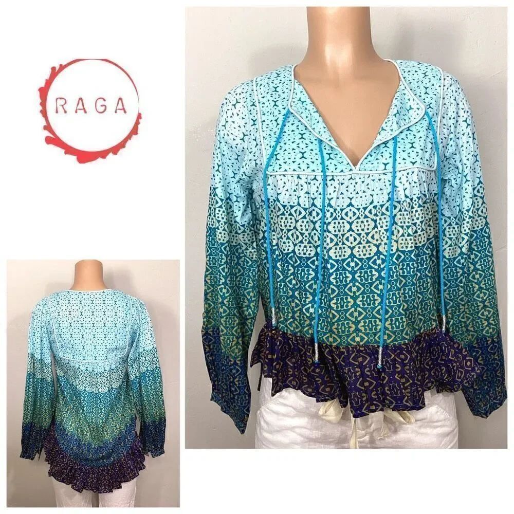 New. RAGA boho blue tiered top. Medium. Retails $139